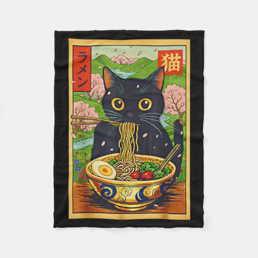 Cute Ramen Cat Nature Flowers Noodle Anime  Fleecedecke (Vorderseite)