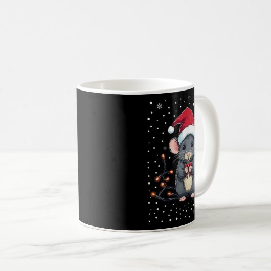 Cute Rat Christmas Lights Mouse Santa Hat Xmas Paj Kaffeetasse (VorderseiteRechts)