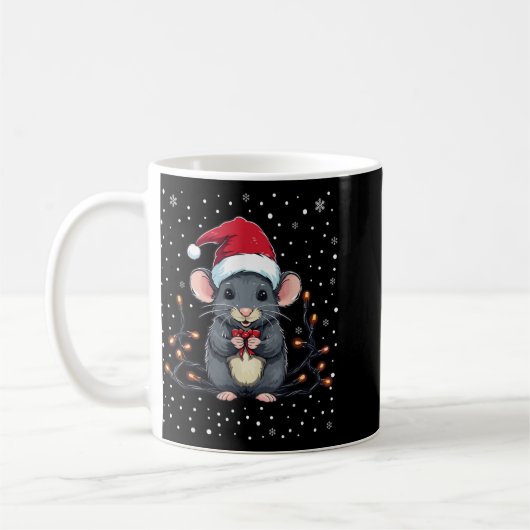 Cute Rat Christmas Lights Mouse Santa Hat Xmas Paj Kaffeetasse (Links)