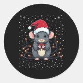 Cute Rat Christmas Lights Mouse Santa Hat Xmas Paj Runder Aufkleber (Vorderseite)