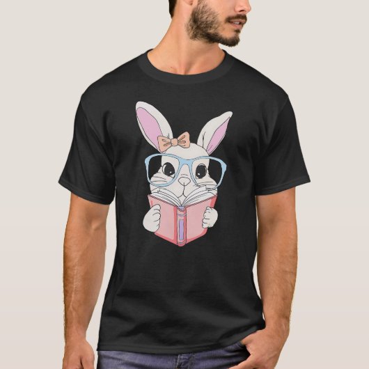 Cute Reading Bunny Rabbit With Glasses Boy Girl Ea T-Shirt (Vorderseite)
