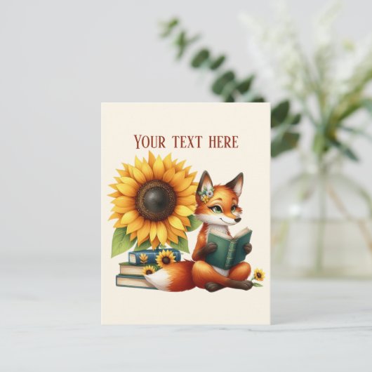 Cute reading fox customizable postkarte (Stehend Vorderseite)