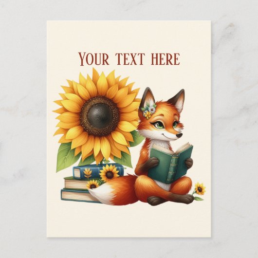 Cute reading fox customizable postkarte (Vorderseite)