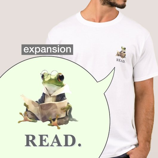 Cute Reading Frog Bookworm Custom Text Pocket Size T-Shirt