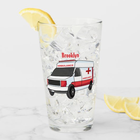 Cute red ambulance van cartoon glas (Vorderseite Ice)