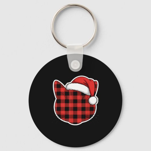 Cute Red And Black Buffalo Plaid Cat Christmas San Schlüsselanhänger (Vorderseite)