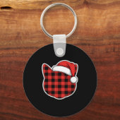 Cute Red And Black Buffalo Plaid Cat Christmas San Schlüsselanhänger (Vorderseite)