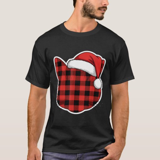 Cute Red And Black Buffalo Plaid Cat Christmas San T-Shirt (Vorderseite)