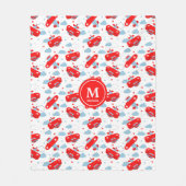 Cute Red and Blue Planes and Clouds Kids Monogram Fleecedecke (Vorderseite)