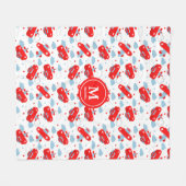 Cute Red and Blue Planes and Clouds Kids Monogram Fleecedecke (Vorderseite (Horizontal))