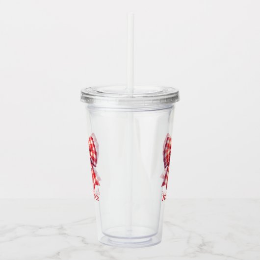 Cute Red and Cream Gingham Bow Acryltrinkbecher (Rechts)