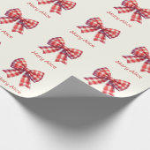 Cute Red and Cream Gingham Bow Geschenkpapier (Ecke)