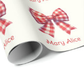 Cute Red and Cream Gingham Bow Geschenkpapier (Rolleneckpunkt)