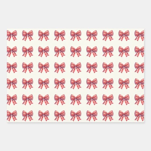 Cute Red and Cream Gingham Bow Geschenkpapier Set (Vorderseite 2)