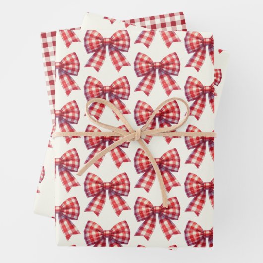 Cute Red and Cream Gingham Bow Geschenkpapier Set (Beispiel)