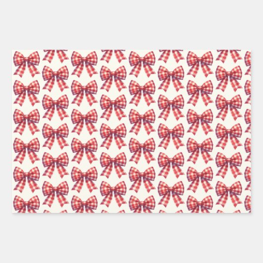 Cute Red and Cream Gingham Bow Geschenkpapier Set (Vorderseite)