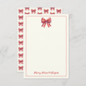 Cute Red and Cream Gingham Bow Mitteilungskarte (Vorne/Hinten)