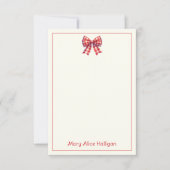 Cute Red and Cream Gingham Bow Mitteilungskarte (Vorderseite)