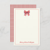 Cute Red and Cream Gingham Bow Mitteilungskarte (Vorne/Hinten)