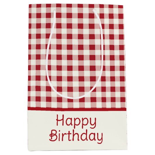 Cute Red and Cream Gingham Bow Mittlere Geschenktüte (Vorderseite)