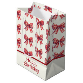 Cute Red and Cream Gingham Bow Mittlere Geschenktüte
