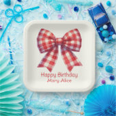 Cute Red and Cream Gingham Bow Pappteller (Party)