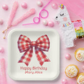 Cute Red and Cream Gingham Bow Pappteller (Party)