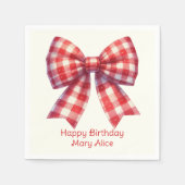 Cute Red and Cream Gingham Bow Serviette (Vorderseite)