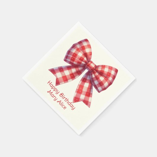 Cute Red and Cream Gingham Bow Serviette (Ecke)