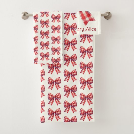 Cute Red and Cream Gingham Bows Badhandtuch Set (Insitu)