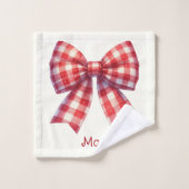 Cute Red and Cream Gingham Bows Badhandtuch Set (Waschlappen)