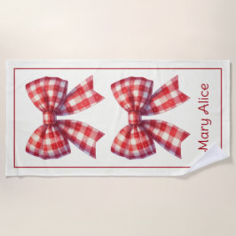 Cute Red and Cream Gingham Bows Strandtuch