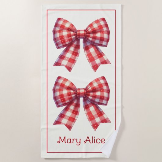 Cute Red and Cream Gingham Bows Strandtuch (Vorderseite)