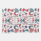 Cute Red and Navy Christmas Scandinavian Folk Art Geschirrtuch (Horizontal)