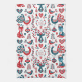 Cute Red and Navy Christmas Scandinavian Folk Art Geschirrtuch (Vertikal)