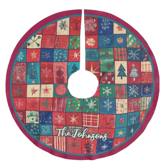 Cute red blue festive christmas pattern custom polyester weihnachtsbaumdecke (Vorderseite)