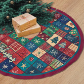 Cute red blue festive christmas pattern custom polyester weihnachtsbaumdecke