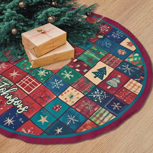 Cute red blue festive christmas pattern custom polyester weihnachtsbaumdecke