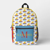 Cute Red Blue Yellow Toy Sailboat Monogram Bedruckter Rucksack (Vorderseite)