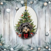 Cute Red Bow Black Tan Cavapoo Dog Christmas Keramik Ornament