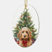 Cute Red Bow Cockapoo Dog Christmas Keramik Ornament (Links)