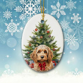 Cute Red Bow Cockapoo Dog Christmas Keramik Ornament