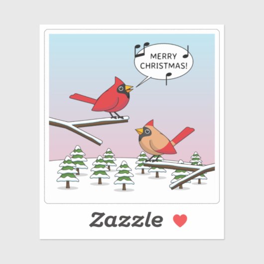 Cute Red Cardinal Singing Merry Christmas Aufkleber (Blatt)