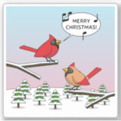 Cute Red Cardinal Singing Merry Christmas Aufkleber (Vorderseite)