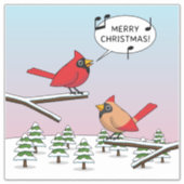 Cute Red Cardinal Singing Merry Christmas Aufkleber (Vorderseite)