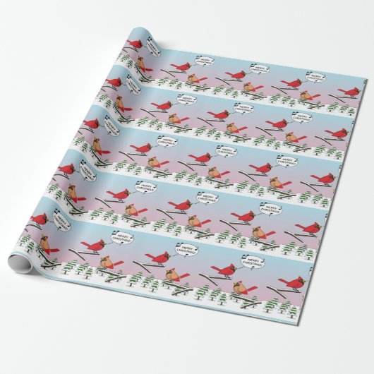 Cute Red Cardinal Singing Merry Christmas Geschenkpapier (Ungerollt)