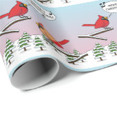 Cute Red Cardinal Singing Merry Christmas Geschenkpapier (Rolleneckpunkt)