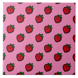 Cute Red Cartoon Strawberries for Vegetarians Fliese