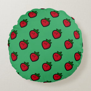 Cute Red Cartoon Strawberries for Vegetarians Rundes Kissen