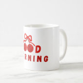 Cute Red Cherry Bow Good Morning Coffee Mug Kaffeetasse (VorderseiteRechts)
